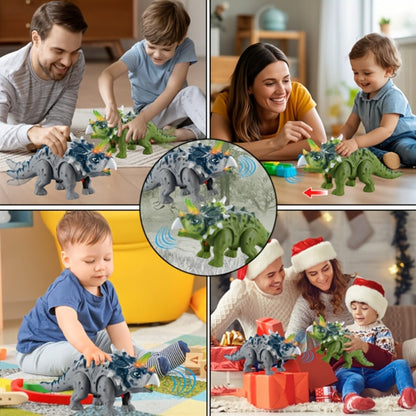 Walking Triceratops Dinosaur Toy with Roaring Sound, LED Lights and Green, Gray or Two-Piece Options