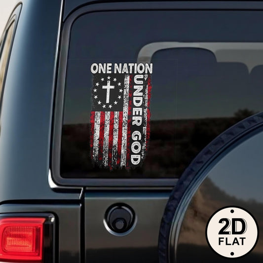 Bumper Sticker One Nation Under God Christian Cross Flag Vinyl Decal | Patriotic Car Window Sticker USA Faith Automotive Decal Humorous Car Sticker 5.12 inch Weather-Resistant