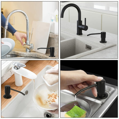 Built-In Black Sink Soap Dispenser with 47-Inch Extension Tube, Four Bottle Caps and Deck-Mount Pump