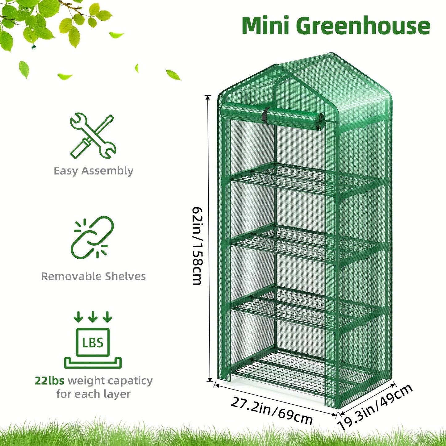 Three- or Four-Tier Portable Garden Greenhouse with Iron Frame and PE Cover in Six Configurations