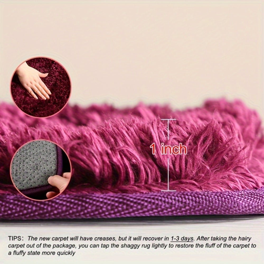 Area Rug Fluffy 900 g/m² Polyester Shag in Six Colors and Four Sizes for Bedroom or Living Room