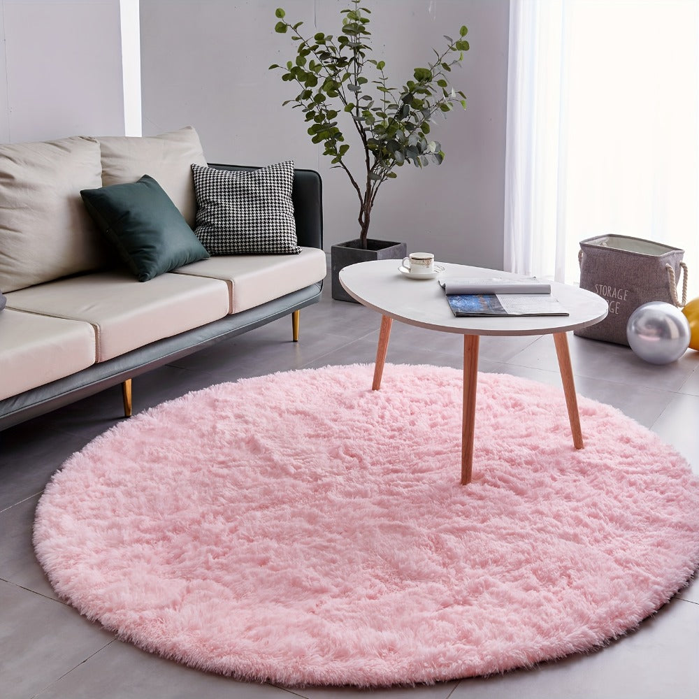 Area Rug, Round Shaggy Plush Carpet in Seven Colors and 4-, 5- or 6-Foot Diameters with Spot-Clean Care