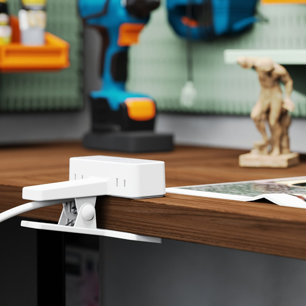 Power Strip Clamp-On Desk Edge Station with USB-A Ports, 6-Foot Cord, 1250W Output and 120V US Plug