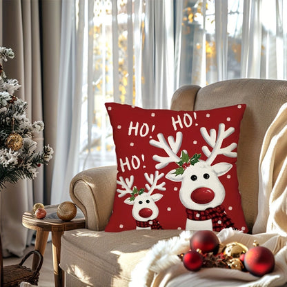 Four-Piece Christmas Pillow Cover Set, 17.72 x 17.72 Inches with Reindeer, Snowman and Holiday Typography