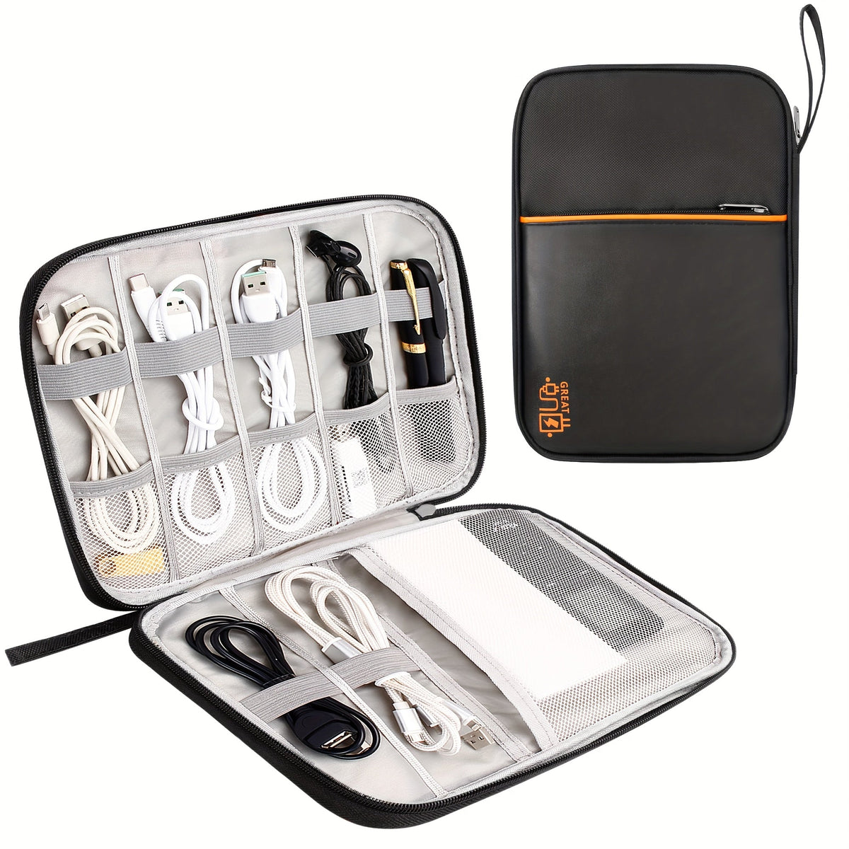 Cable Organizer Bag for Travel Double Layer, Electronics Case with Removable Dividers, Cables, Chargers