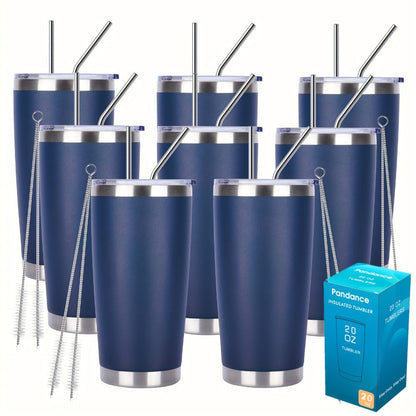 Stainless Steel Insulated Tumblers with Lid and Straw Bulk 20oz 304 Double Wall Vacuum Travel Mug for Hot Iced Coffee Drinks Water Cup Set 8pcs 12pcs 24pcs White Navy Blue Red Silver Black Mix