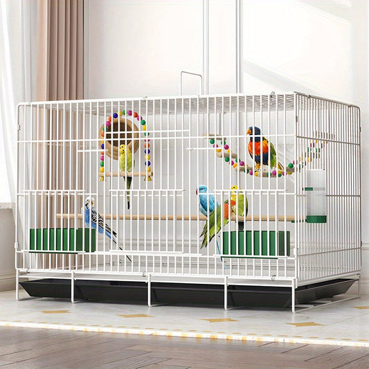 Bird Cage Large Foldable Metal - Escape-Proof Indoor Aviary for Pigeons Parrots & Small Birds with Perches, Feeding Box & Drinking Fountain - Spacious Breeding House & Decorative Pet Bird Enclosure 20 Inch