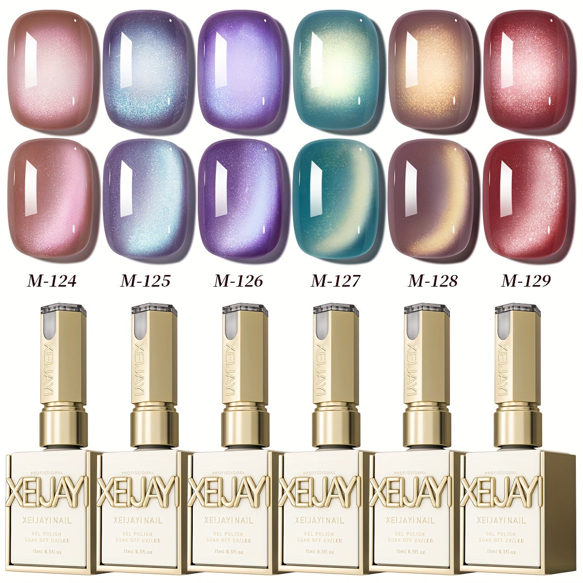 Gel Nail Polish 6-Color Magnetic Cat-Eye Sets in Aurora, Dopamine or Bubble-Summer Collections