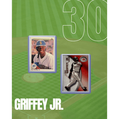Sports Trading Cards, Ken Griffey Jr Five-Card Baseball Lot with Topps, Panini, Fleer and Donruss Artwork