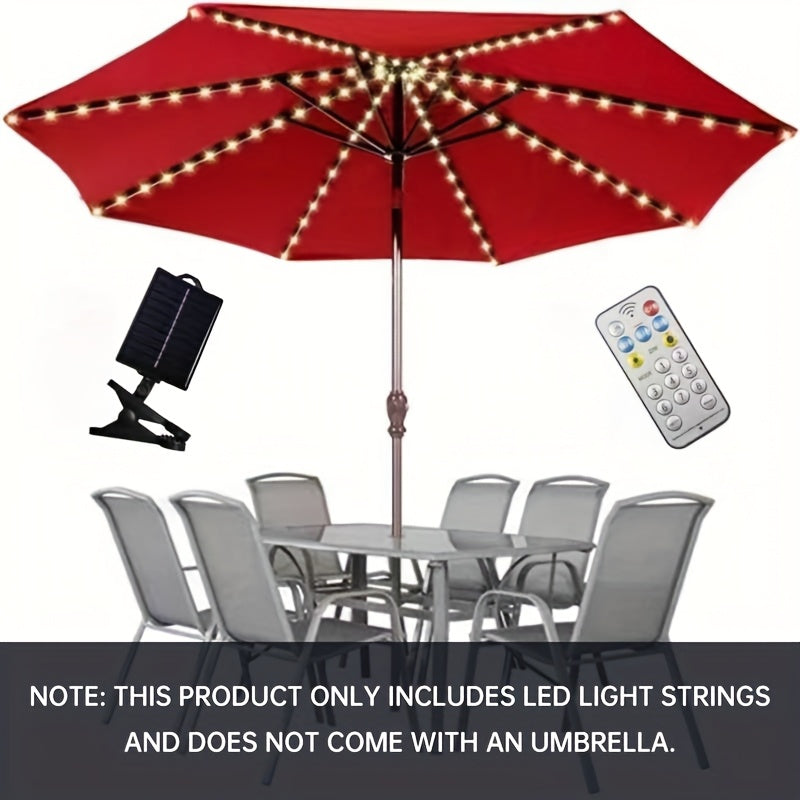 Solar Patio Umbrella Light 104 LED – 8 Modes Remote Control Outdoor Market Umbrella Lamp | Solar Powered Warm White Light for Backyard, Deck, Poolside, Beach, Garden & Camping | Battery Included