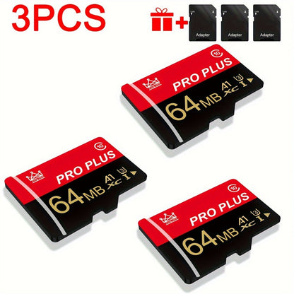 MicroSD Memory Card 3-Pack in 64MB, 128MB, 256MB or 512MB Capacity Options with Matching SD Adapters