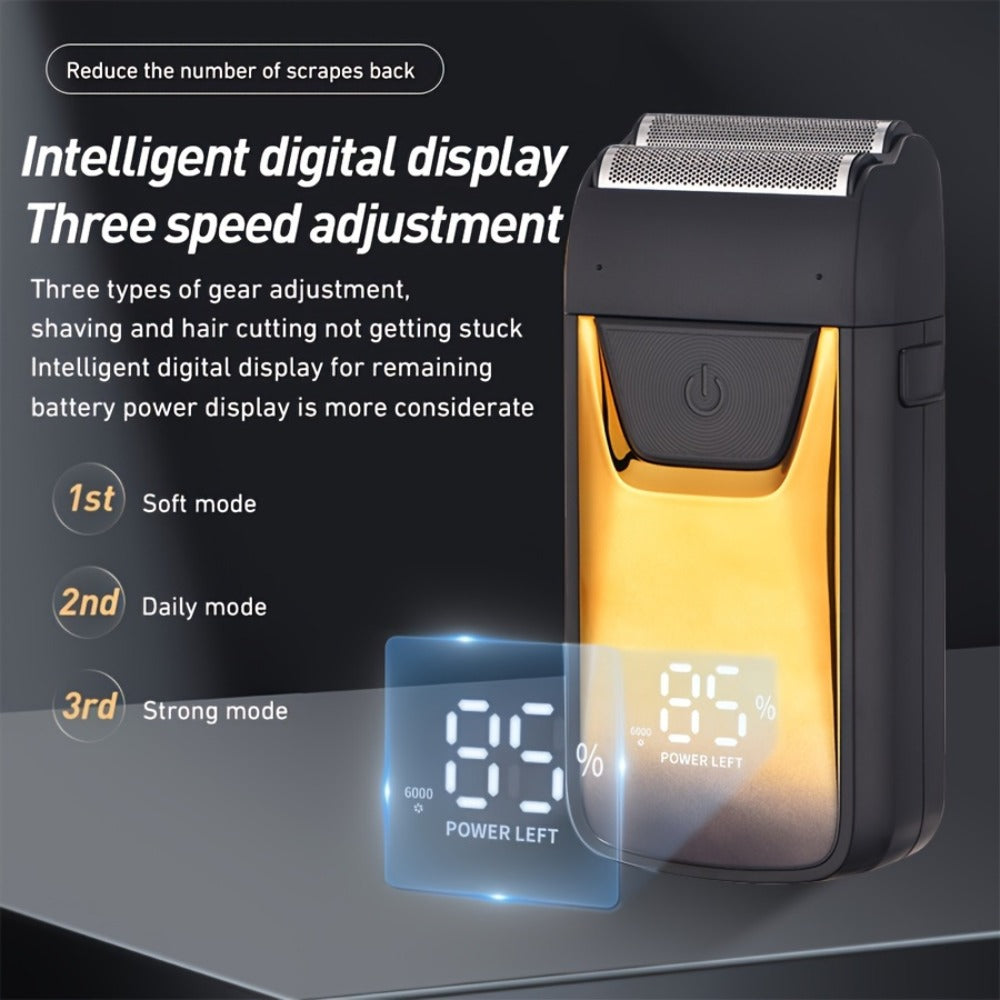 Electric Shaver Rechargeable Cordless Razor and Hair Trimmer in Gold for Face, Beard and Hair Grooming