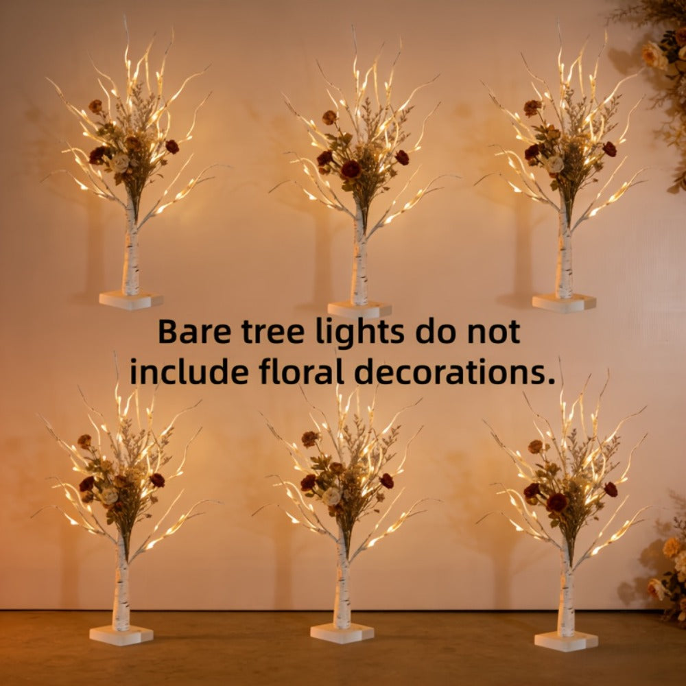 LED Illuminated Birch Tree Decoration – Battery-Powered Warm White Glowing Birch Trees for Wedding, Home, Fireplace & Indoor Gatherings – Freestanding Decorative Light Display, 4 or 6 Pack