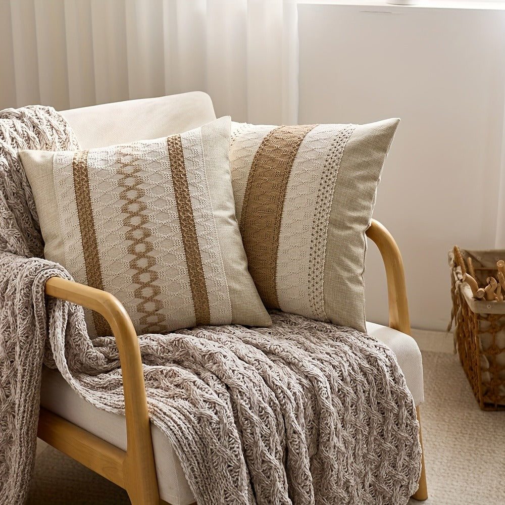 Brown and Beige Geometric Throw Pillow Covers, Two-Piece 18 x 18-Inch Set with Zipper Closures