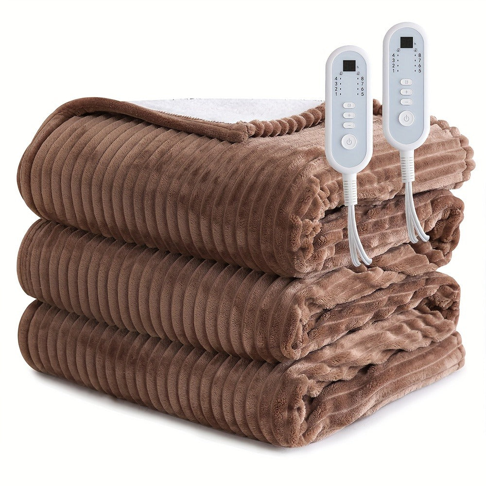Electric Blanket with Temperature Control and Timer – Extra Large Flannel Heated Blanket, 8 Levels 10-Hour Auto-Off, Machine Washable, PTC+NTC Overheat Protection, Throw Twin Full Queen King
