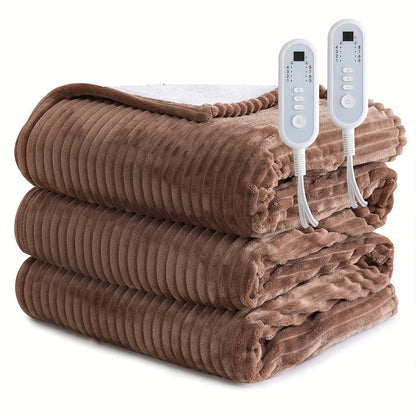 Electric Blanket with Temperature Control and Timer – Extra Large Flannel Heated Blanket, 8 Levels 10-Hour Auto-Off, Machine Washable, PTC+NTC Overheat Protection, Throw Twin Full Queen King