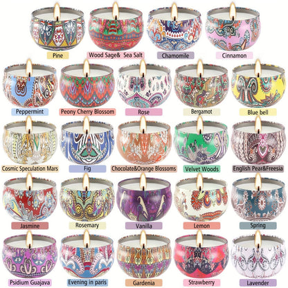 24-Piece Candle Gift Set with Lidded 2.5oz Decorative Travel Tins and Multicolor Fragrance Labels