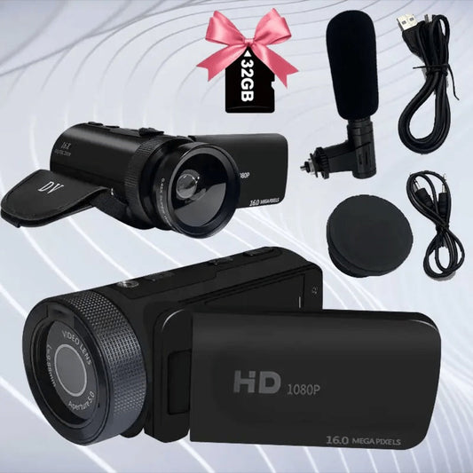 1080P Digital Camera with 2.7" Rotatable Screen 16x Zoom Built-in Mic & Fill Light – 16MP CMOS, 32GB Card, Webcam Function, Self-Timer for Travel, Vlogging, Wedding, Campus & Daily Photography | Gift