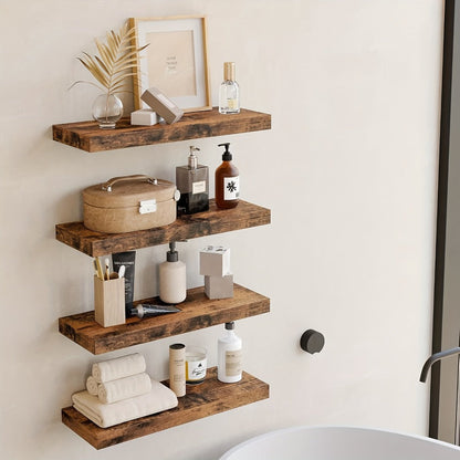 Floating Shelves for Wall 4pcs 15.8in – Wall Mounted Shelf with Invisible Bracket for Bathroom, Living Room, Bedroom, Kitchen, Office Decor | Brown, White, Black