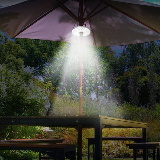 Patio Umbrella Light Battery Powered 48 LED – 3 Brightness Modes Portable Outdoor Camping Light with Hook | 30-Hour Runtime for Patio, Garden, Beach, Tent & BBQ | Emergency Lantern Pole Light Gray