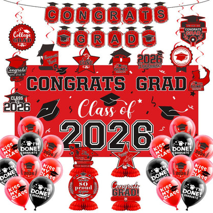 Party Decorations Class of 2026 Graduation Set with Backdrop, Banner, Swirls and Table Pieces in Five Colors