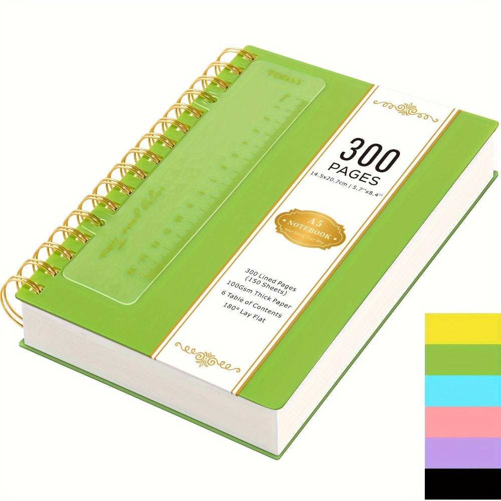 A5 Hardcover Spiral Notebook with 300 Lined Pages, 100 GSM Paper and Six Color Cover Options
