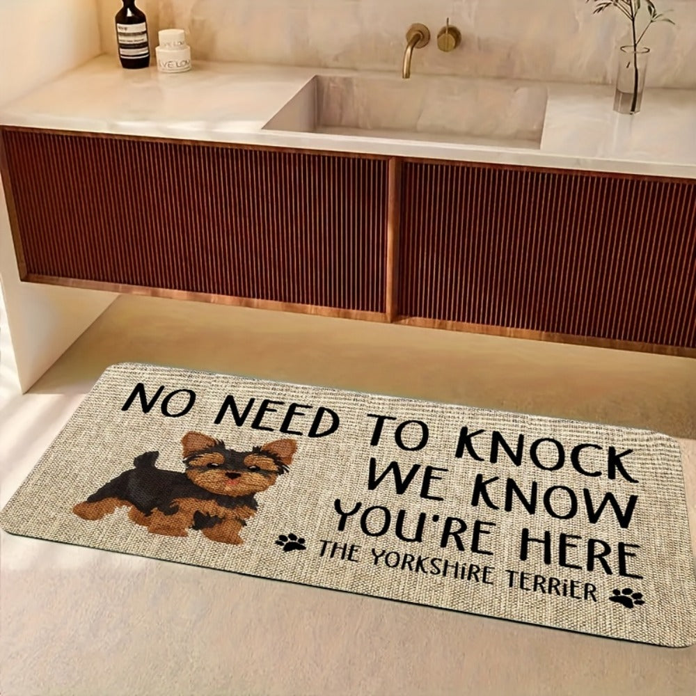 Yorkshire Terrier Floor Mat Non-Slip Polyester Rug | Linen Texture Entryway Kitchen Doormat, Unique Dog Lover Gift