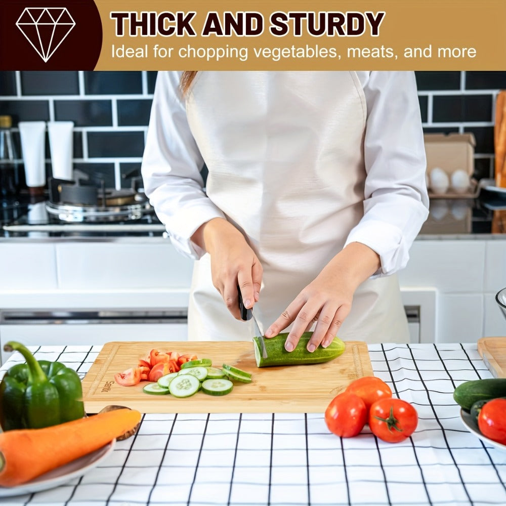 Wood Cutting Board Set of 3 Natural Wooden Chopping Boards with Juice Groove & Non-Slip Edges – Reversible Design for Meat BBQ Home Kitchen Restaurant Holiday Gift