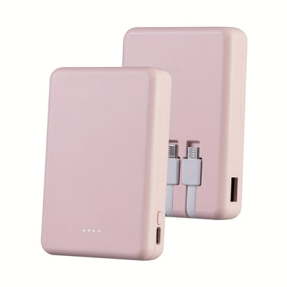 Slim Power Bank 5000mAh / 10000mAh with Built-in USB-C Cable, Charges 4 Devices Simultaneously, LED Indicator – Ultra-Compact Portable Charger for iPhone, Android, Travel, Everyday Carry
