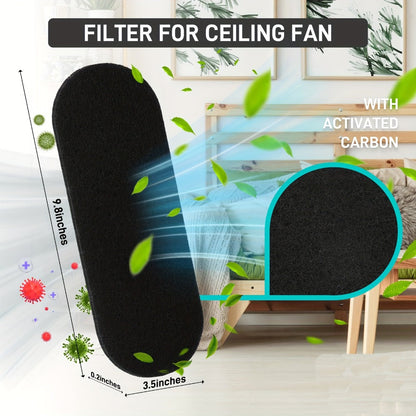 Thirty-Piece Black Ceiling Fan Blade Filter Pad Set with Adhesive Backing and Activated Carbon Layer