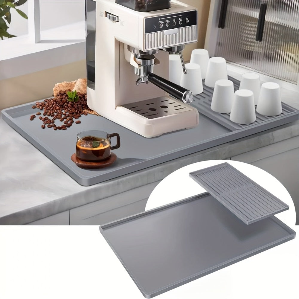 Kitchen Mat, 23.6x15.7-Inch Silicone Coffee Machine Mat with Detachable Side Pad and Three Styles