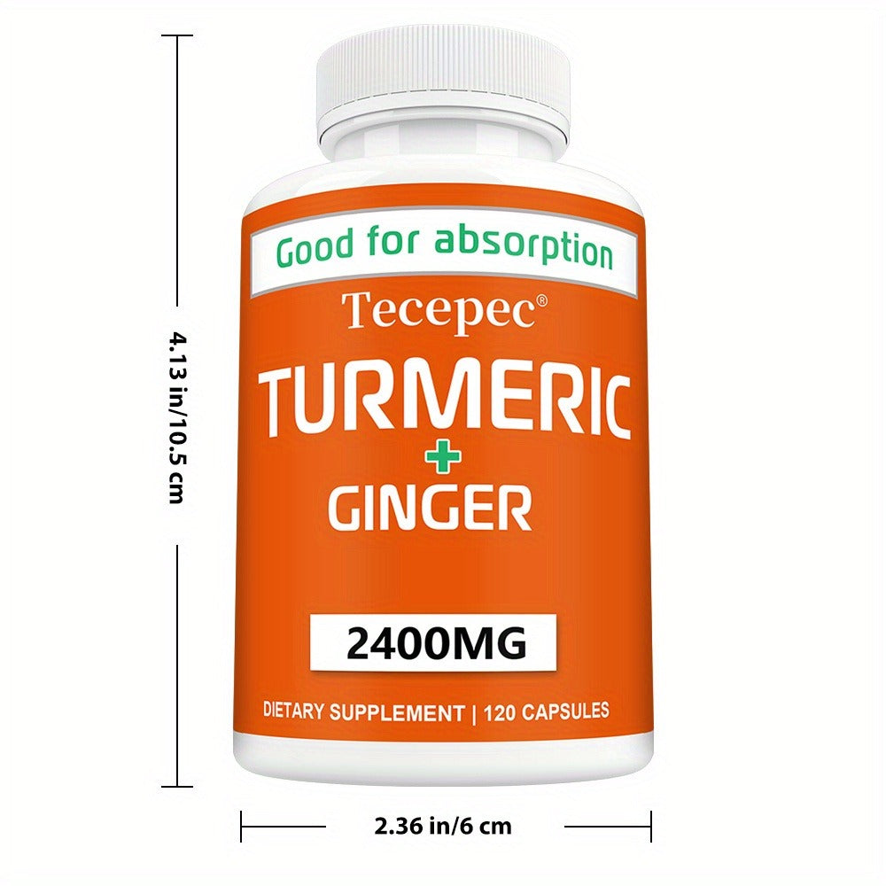 Herbal Supplement with Tecepec Label, Turmeric Ginger and Black Pepper 2400mg Capsules, 120 Count
