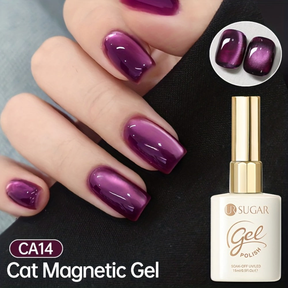 15ml CA14 Cat Eye Gel Polish in Plum Bordeaux with Magnetic Color Effect and UV/LED Lamp Curing Label