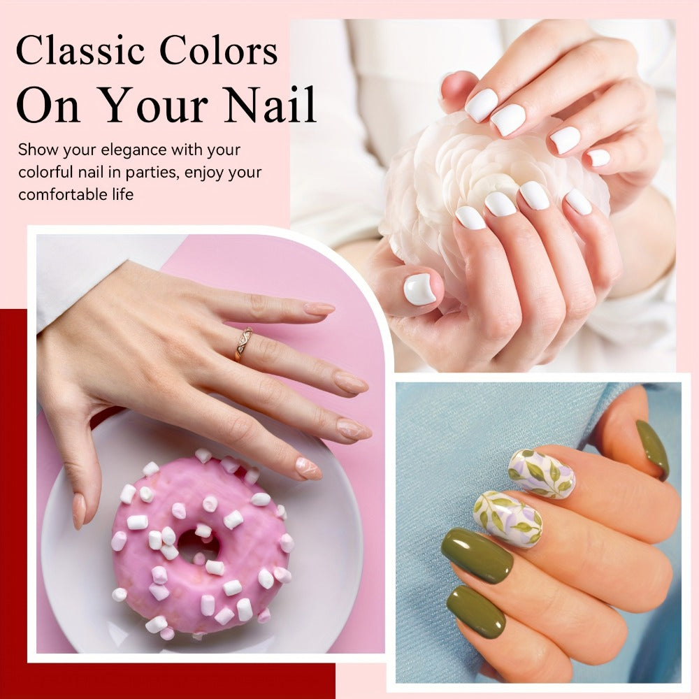 Gel Nail Polish Set with PHOENIXY Label, 30 Pieces with Base, Glossy, Matte and Glitter Top Coats