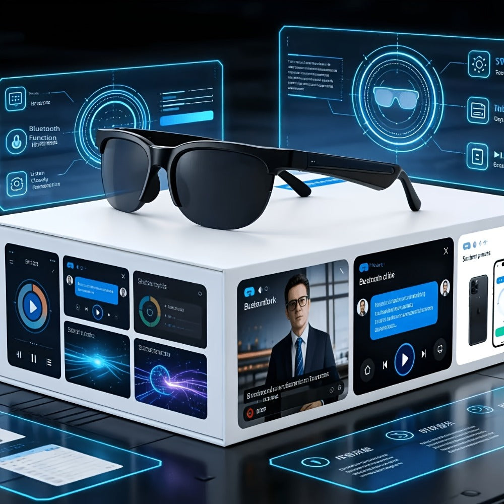Smart Glasses Translation Eyewear with Photochromic Lenses, Wireless Earphones, Microphone and Rechargeable Battery