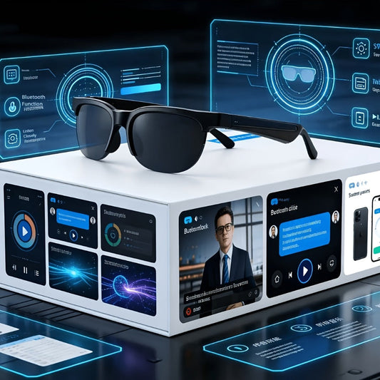 Smart Glasses Translation Eyewear with Photochromic Lenses, Wireless Earphones, Microphone and Rechargeable Battery