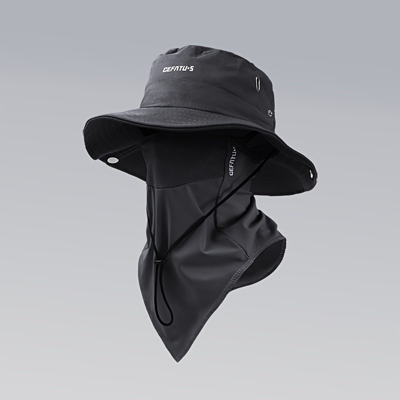 Wide-Brim Sun Hat and Face Cover Set with Three Color Options, Foldable Brim, Drawstring and Mesh Vent Panels