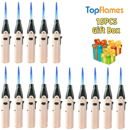 Long-Reach Torch Lighter Multipack with 10 or 15 Extended Igniters in Five Coordinated Body Colors