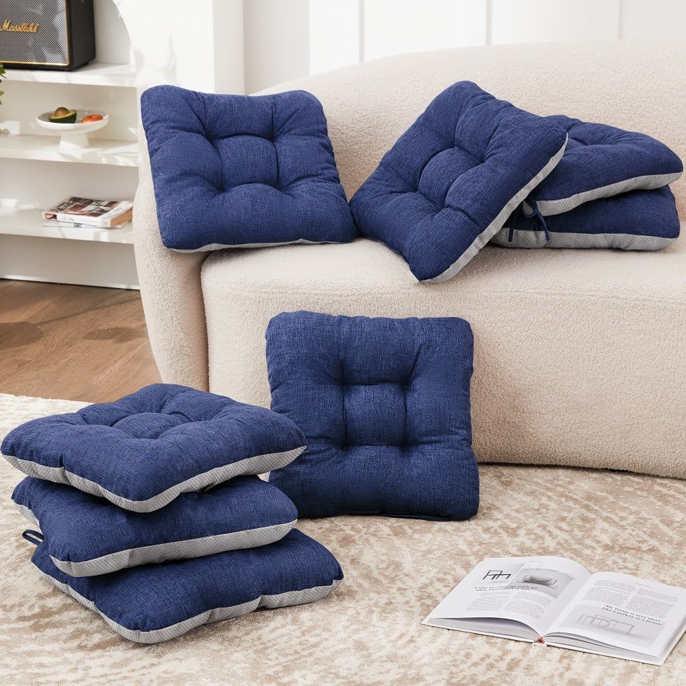 Tufted Chair Cushion Sets in 4- or 8-Piece Options with M/L Sizes, Tie Straps and 12 Color Choices