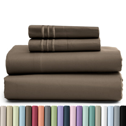 Bed Sheet Set Brushed Microfiber in 3- or 4-Piece Configuration with 16-Inch Pocket and Twenty-Four Colors