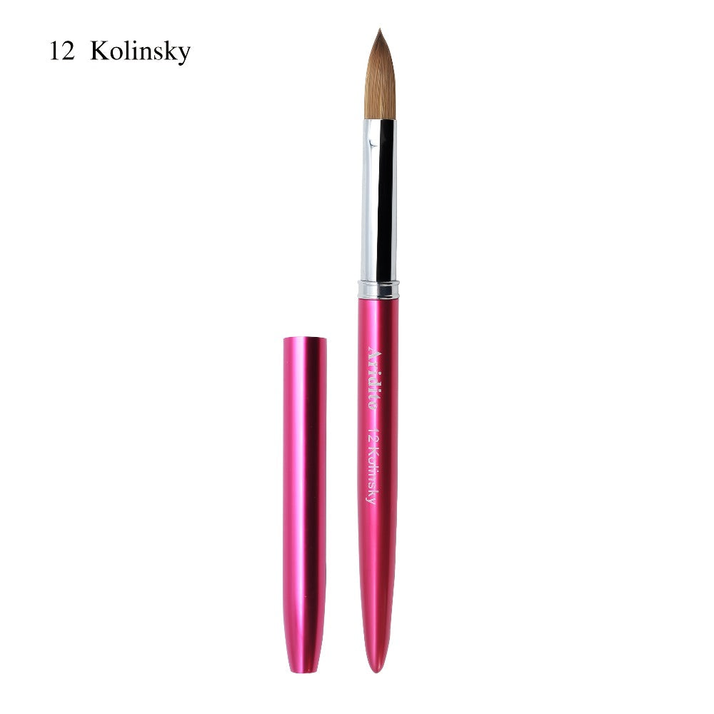 Rose-Red Acrylic Nail Brush with Cap in Exact Checkout Sizes #10, #12 or #14 and Pictured Flat-Shaped Tip