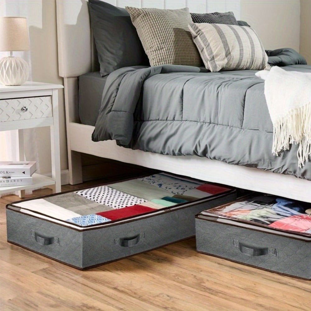 Four-Pack Under-Bed Storage Bag Set in Grey with Clear Zip Tops, Side Handles and 95 x 50 x 15cm Size