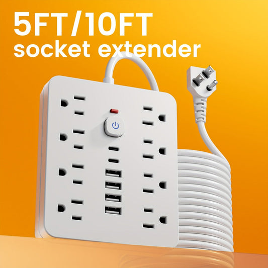 Power Strip 14-in-1 Wall-Mount Model with 8 AC Outlets, 4 USB-A, 2 USB-C and 5- or 10-Foot Flat-Plug Cord