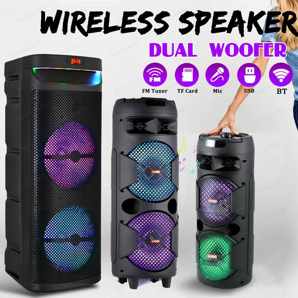 Portable Bluetooth Speaker Party Boombox with Dual Subwoofers, RGB, TWS and Up to 20 Hours Playback