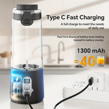 Portable Blender with Clear Cylindrical Cup, Digital Timer Display, Flip-Up Handle and Three Color Options