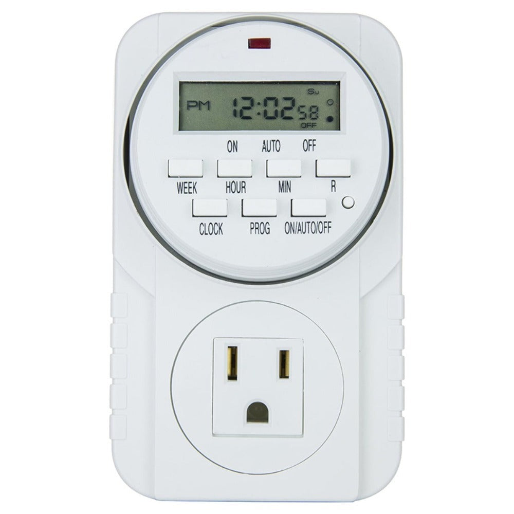 7-Day Heavy Duty Digital Programmable Timer with Dual Outlet - 24 Hour Indoor Electric Timer for Hydroponics, Lamp, Light, Fan, 120V 60Hz, Two Outlet Weekly Scheduling Timer Switch