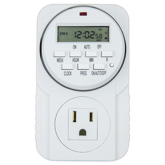 7-Day Heavy Duty Digital Programmable Timer with Dual Outlet - 24 Hour Indoor Electric Timer for Hydroponics, Lamp, Light, Fan, 120V 60Hz, Two Outlet Weekly Scheduling Timer Switch
