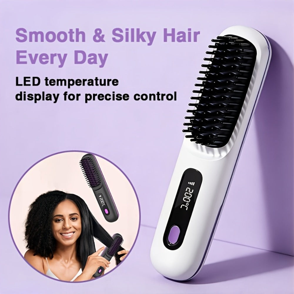 Cordless Straightening Brush Hair Styling Tool with Rechargeable Power and Black or White Finish