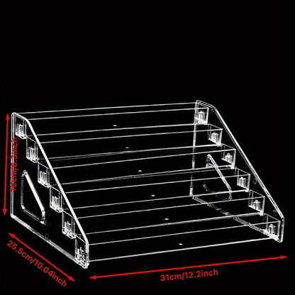 Four-Tier Transparent Nail Polish Organizer with Stepped Rows, Side Panels and Countertop Display Design