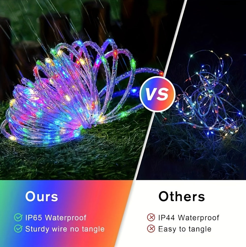 RGB Solar Rope Light with 100 LEDs, 33-Foot Clear Tube and Eight Pictured Lighting Modes for Patio Decor